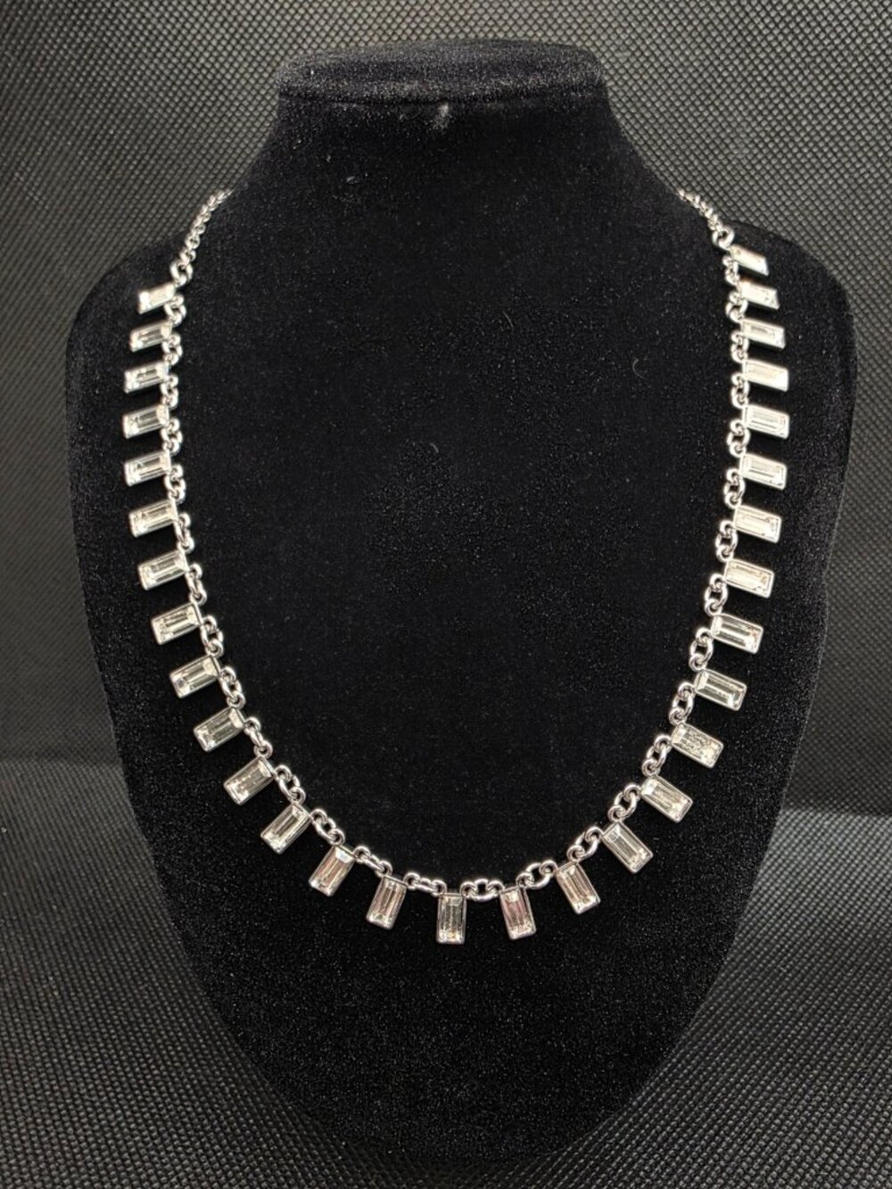 INC International Concepts Silver-Tone Baguette Fringe Statement Necklace 16"